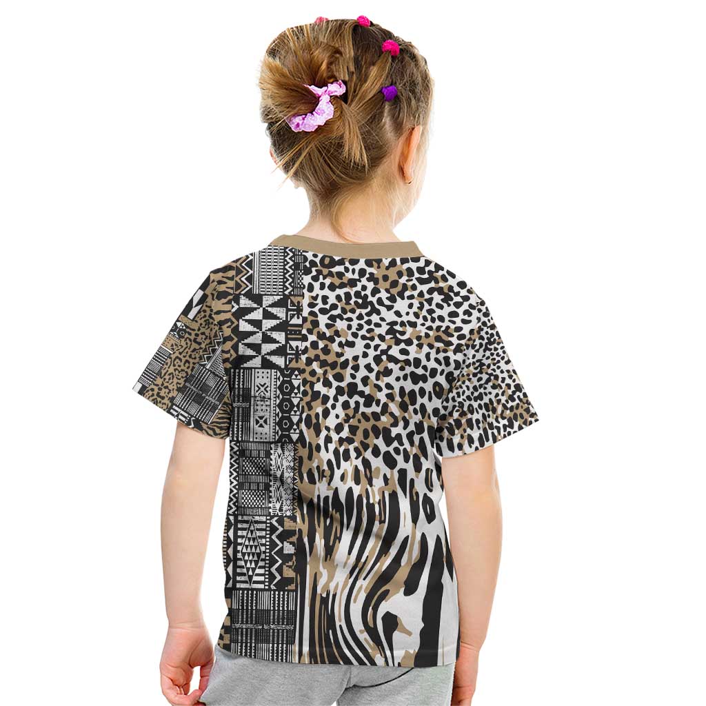 Africa Tribal Pattern Mixed Leopard Skin Kid T Shirt - Wonder Print Shop