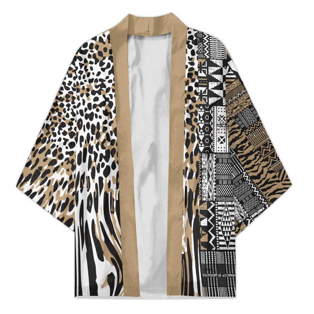 Africa Tribal Pattern Mixed Leopard Skin Kimono - Wonder Print Shop
