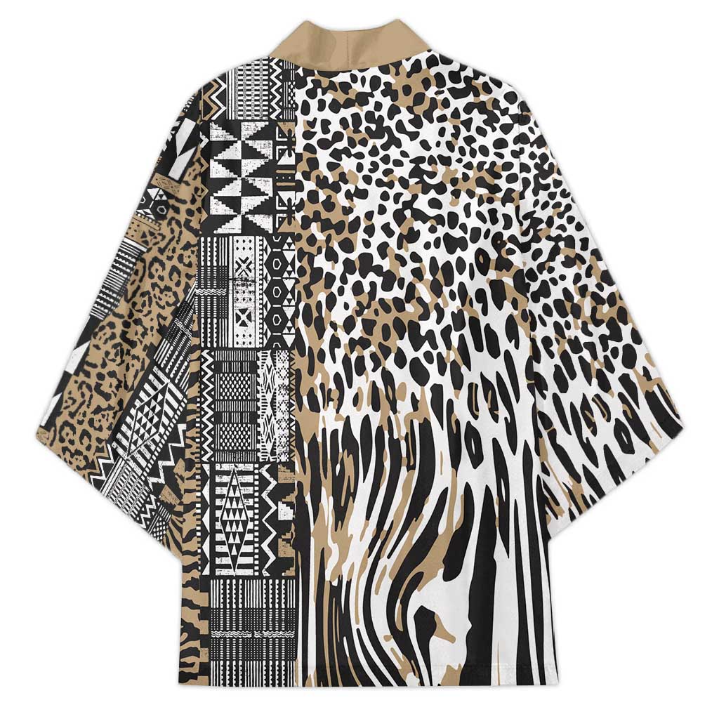 Africa Tribal Pattern Mixed Leopard Skin Kimono - Wonder Print Shop
