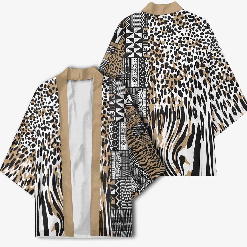 Africa Tribal Pattern Mixed Leopard Skin Kimono - Wonder Print Shop