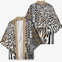 Africa Tribal Pattern Mixed Leopard Skin Kimono - Wonder Print Shop