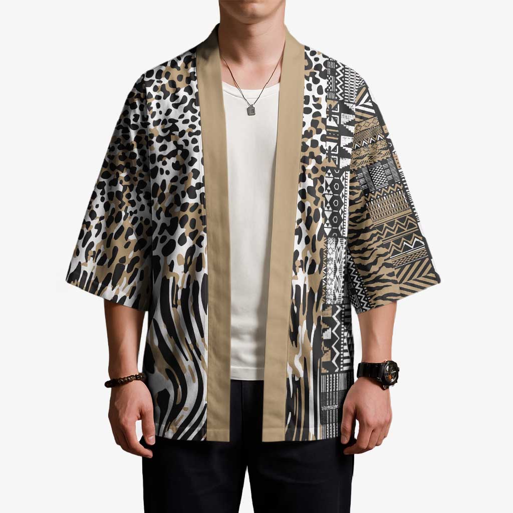 Africa Tribal Pattern Mixed Leopard Skin Kimono - Wonder Print Shop
