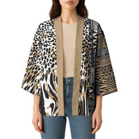 Africa Tribal Pattern Mixed Leopard Skin Kimono - Wonder Print Shop