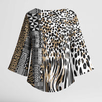 Africa Tribal Pattern Mixed Leopard Skin Kimono Sleeve Blouse - Wonder Print Shop