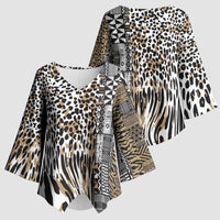 Africa Tribal Pattern Mixed Leopard Skin Kimono Sleeve Blouse - Wonder Print Shop