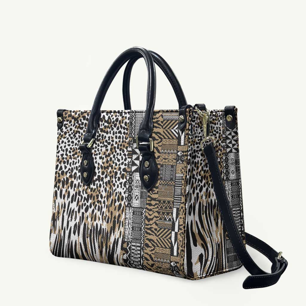 Africa Tribal Pattern Mixed Leopard Skin Leather Bag - Wonder Print Shop