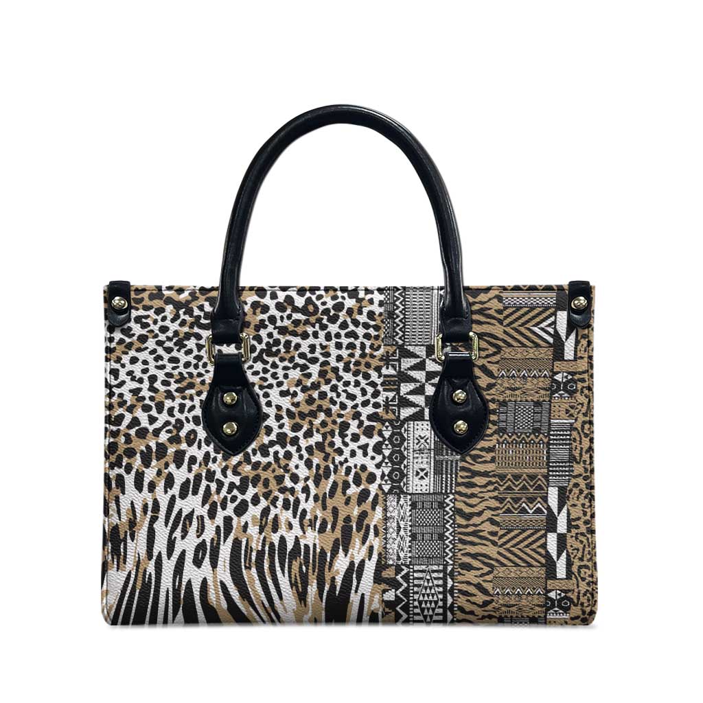 Africa Tribal Pattern Mixed Leopard Skin Leather Bag - Wonder Print Shop