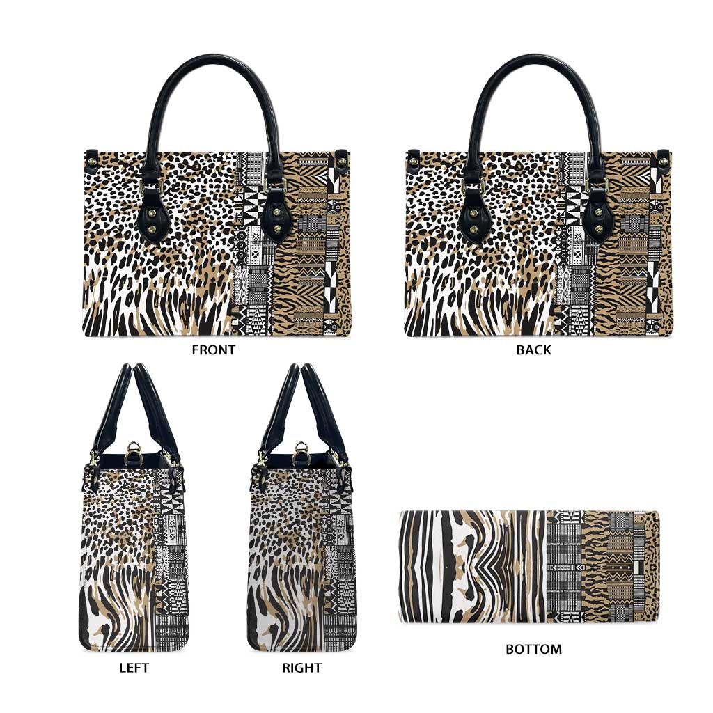 Africa Tribal Pattern Mixed Leopard Skin Leather Bag - Wonder Print Shop