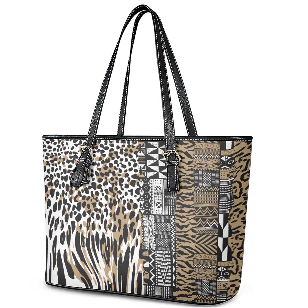 Africa Tribal Pattern Mixed Leopard Skin Leather Tote Bag - Wonder Print Shop