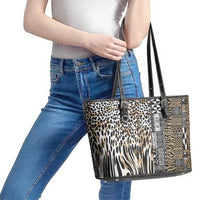 Africa Tribal Pattern Mixed Leopard Skin Leather Tote Bag - Wonder Print Shop