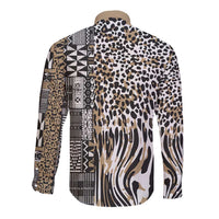 Africa Tribal Pattern Mixed Leopard Skin Long Sleeve Button Shirt - Wonder Print Shop
