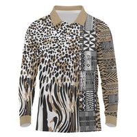Africa Tribal Pattern Mixed Leopard Skin Long Sleeve Polo Shirt - Wonder Print Shop