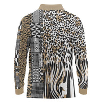 Africa Tribal Pattern Mixed Leopard Skin Long Sleeve Polo Shirt - Wonder Print Shop