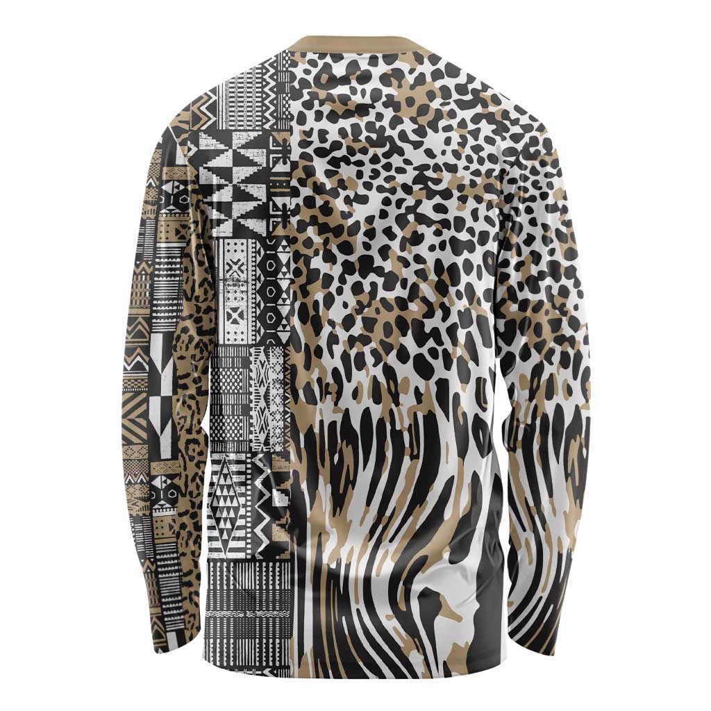 Africa Tribal Pattern Mixed Leopard Skin Long Sleeve Shirt - Wonder Print Shop