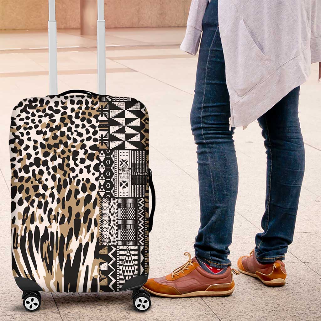 Africa Tribal Pattern Mixed Leopard Skin Luggage Cover - Wonder Print Shop