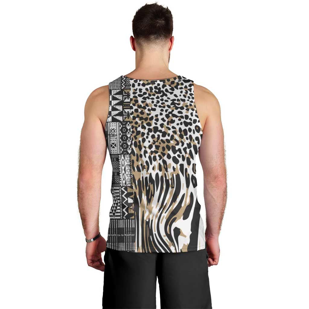 Africa Tribal Pattern Mixed Leopard Skin Men Tank Top - Wonder Print Shop