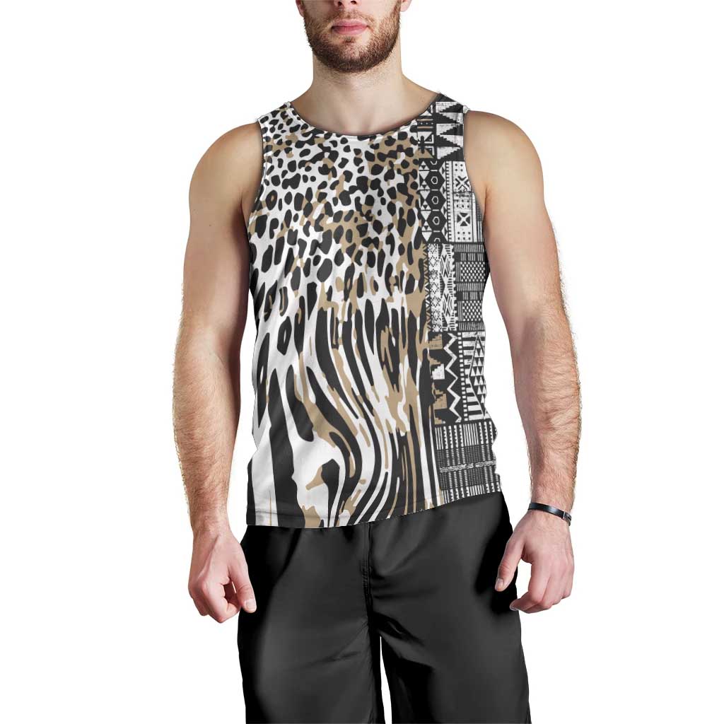 Africa Tribal Pattern Mixed Leopard Skin Men Tank Top - Wonder Print Shop