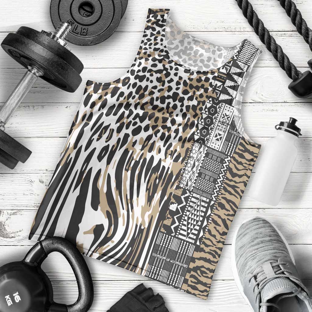 Africa Tribal Pattern Mixed Leopard Skin Men Tank Top - Wonder Print Shop