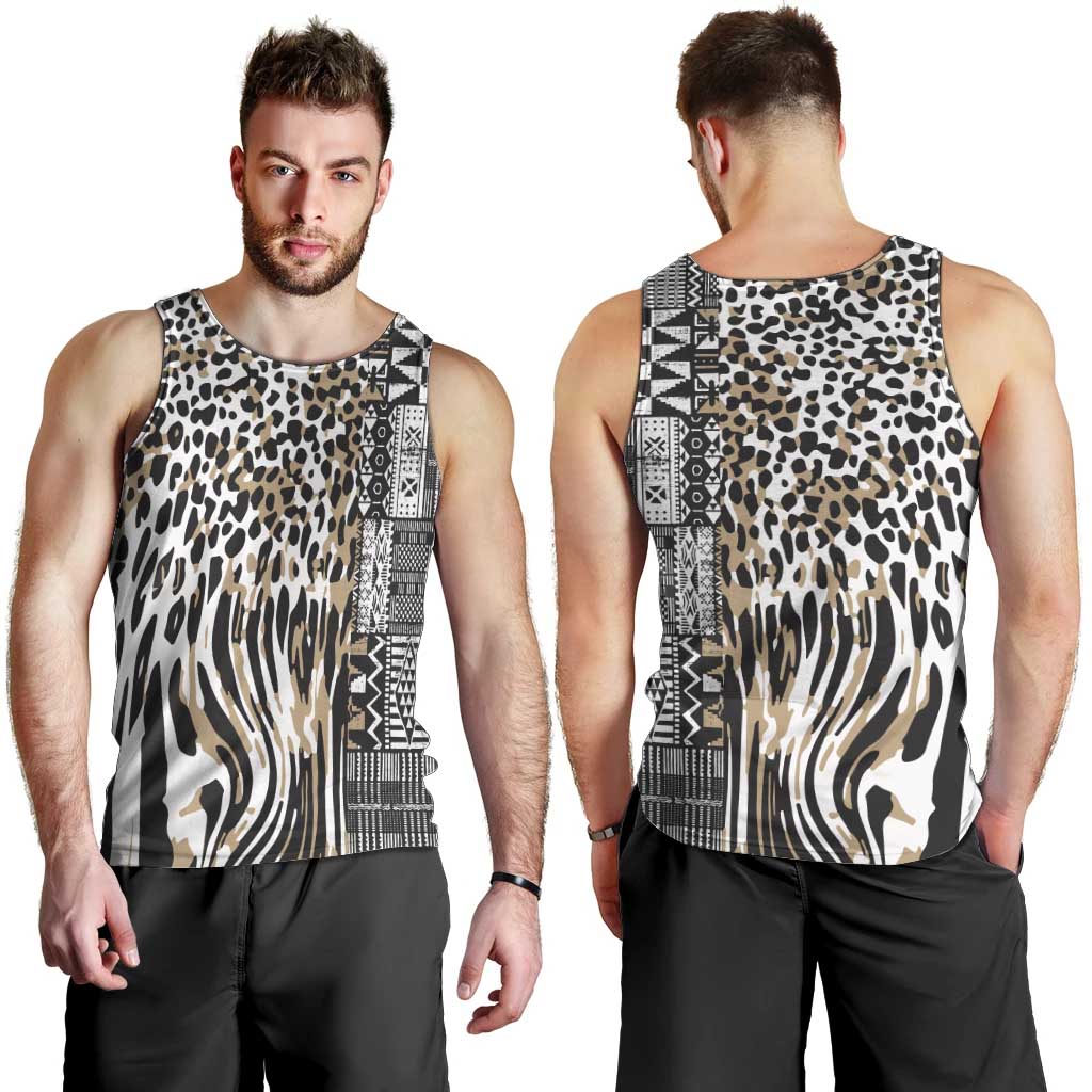 Africa Tribal Pattern Mixed Leopard Skin Men Tank Top - Wonder Print Shop