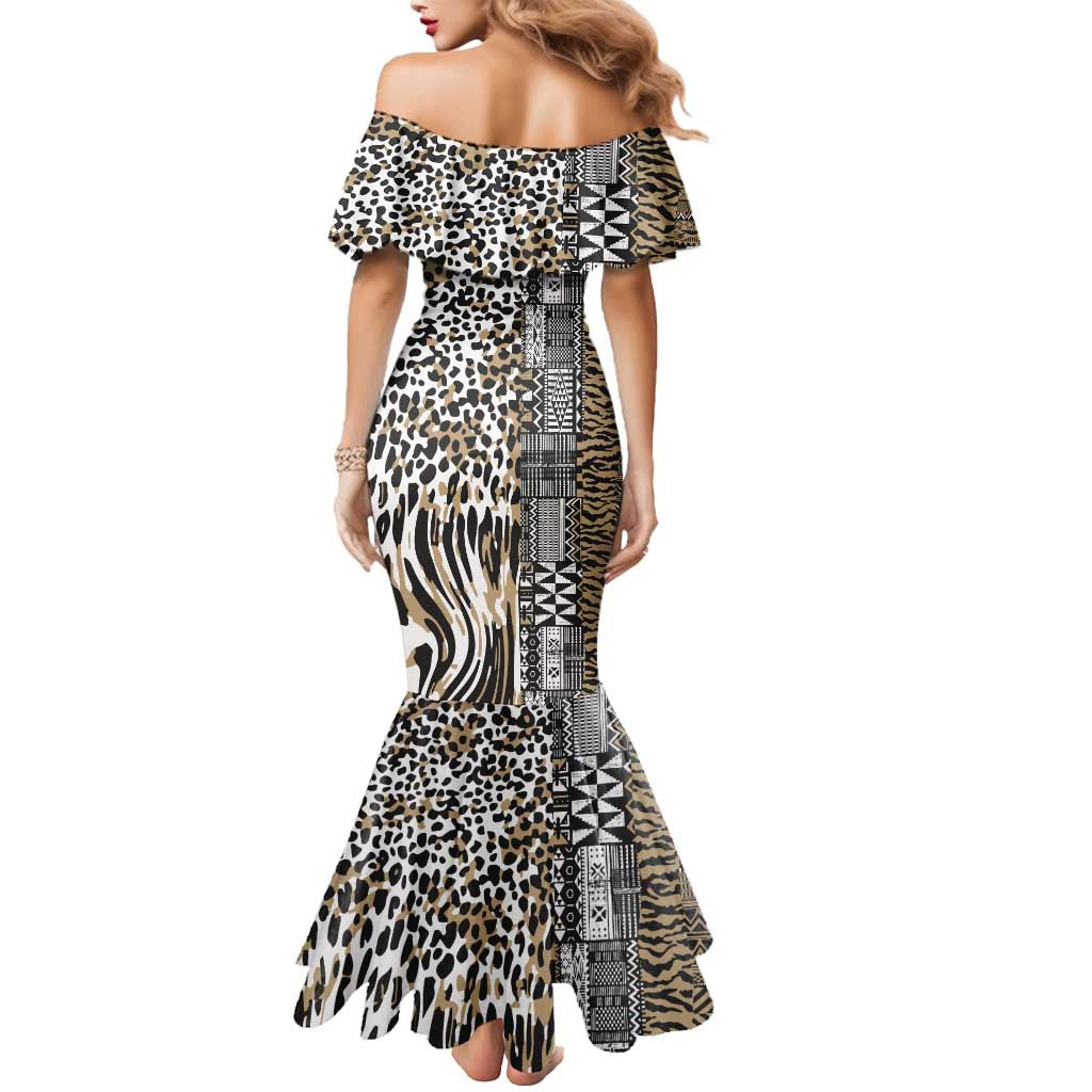 Africa Tribal Pattern Mixed Leopard Skin Mermaid Dress - Wonder Print Shop