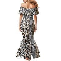Africa Tribal Pattern Mixed Leopard Skin Mermaid Dress - Wonder Print Shop