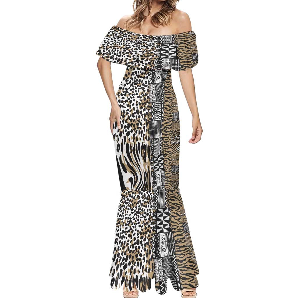 Africa Tribal Pattern Mixed Leopard Skin Mermaid Dress - Wonder Print Shop