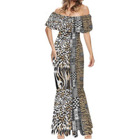 Africa Tribal Pattern Mixed Leopard Skin Mermaid Dress - Wonder Print Shop