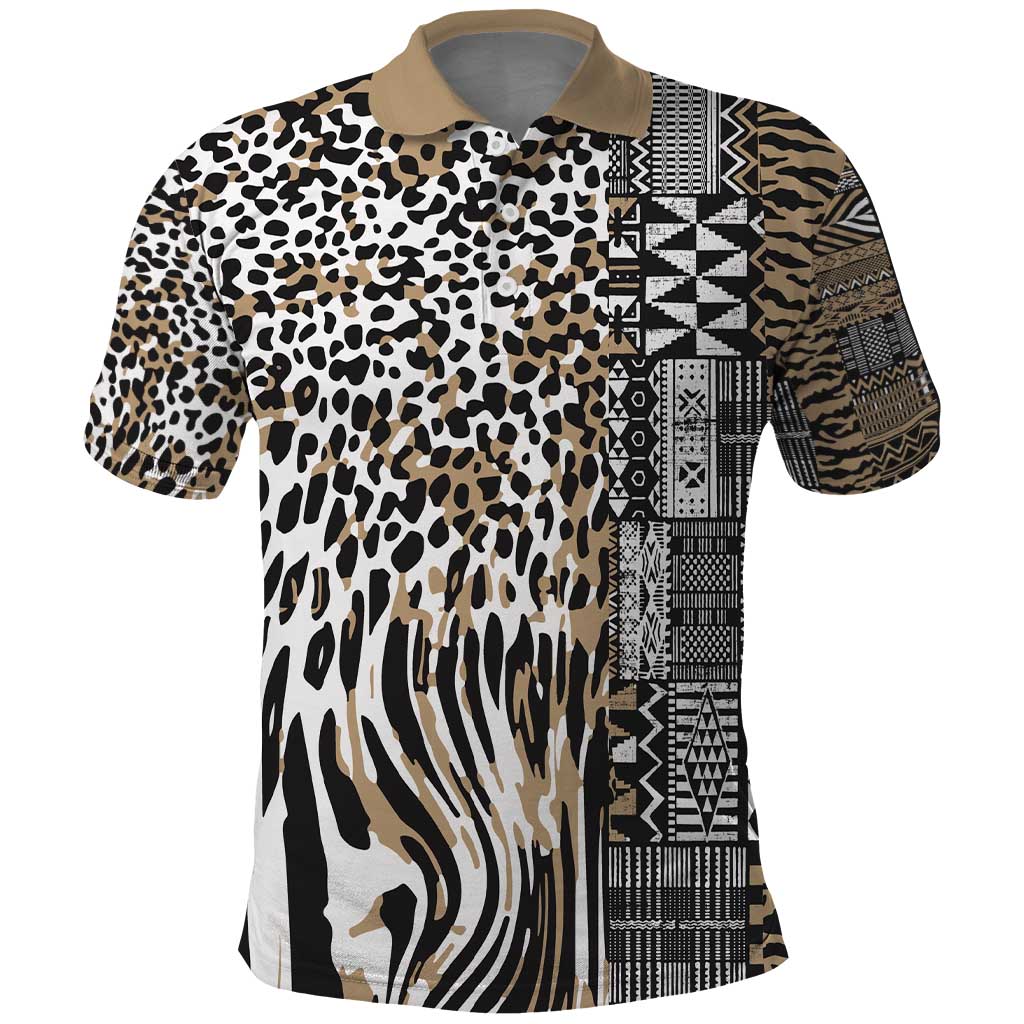Africa Tribal Pattern Mixed Leopard Skin Polo Shirt - Wonder Print Shop