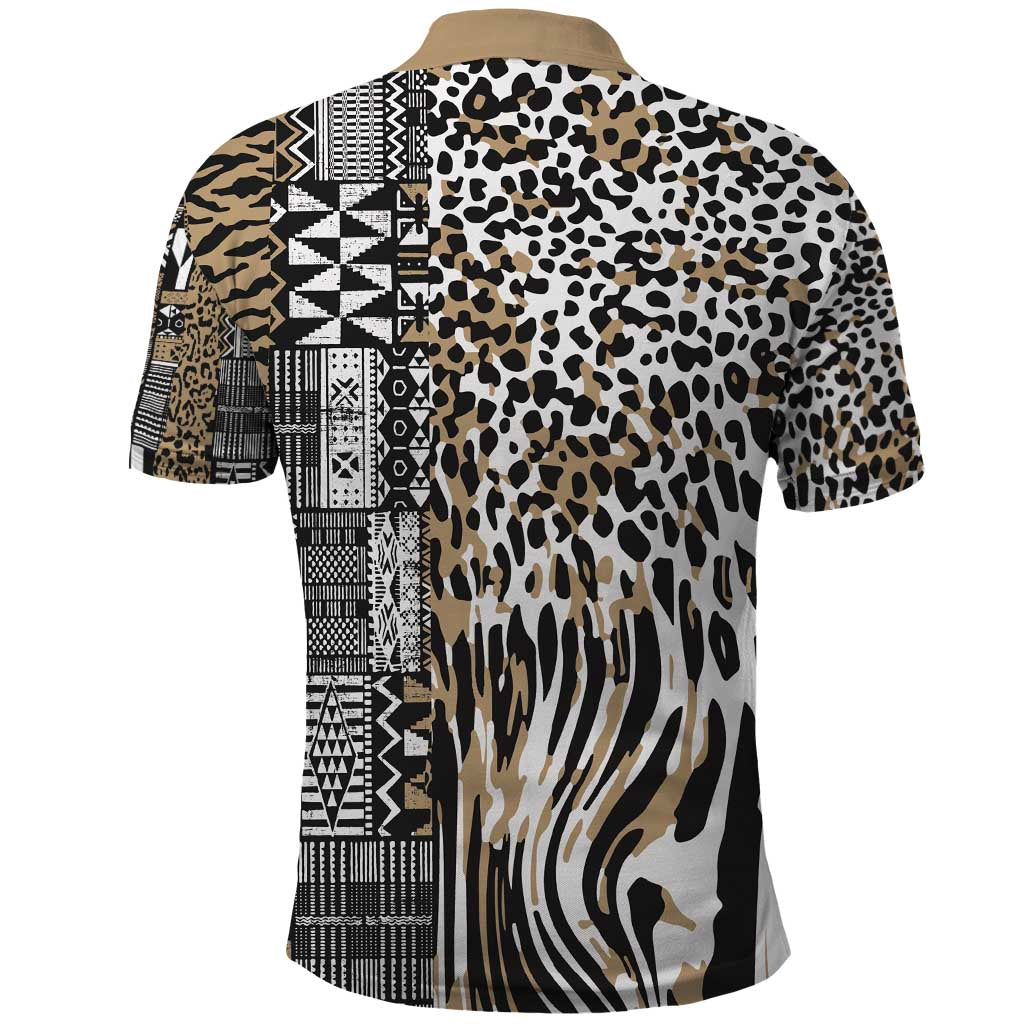 Africa Tribal Pattern Mixed Leopard Skin Polo Shirt - Wonder Print Shop