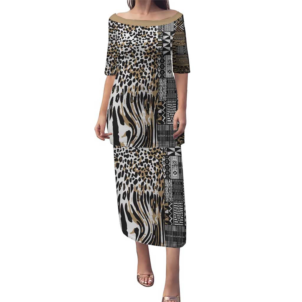Africa Tribal Pattern Mixed Leopard Skin Puletasi - Wonder Print Shop