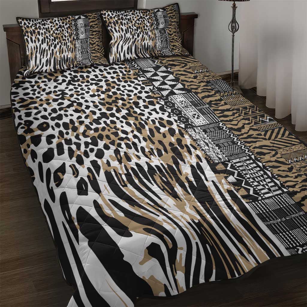 Africa Tribal Pattern Mixed Leopard Skin Quilt Bed Set - Wonder Print Shop
