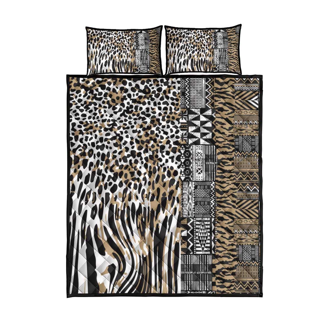 Africa Tribal Pattern Mixed Leopard Skin Quilt Bed Set - Wonder Print Shop