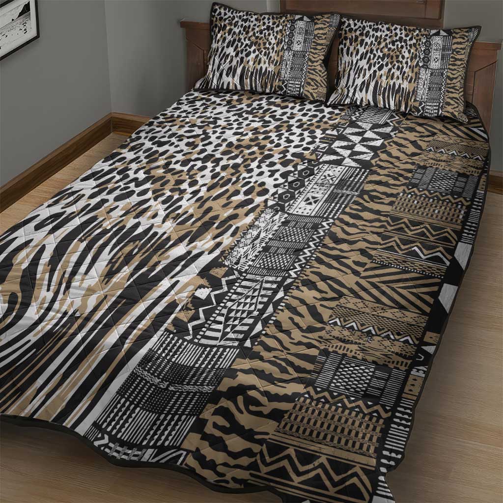 Africa Tribal Pattern Mixed Leopard Skin Quilt Bed Set - Wonder Print Shop