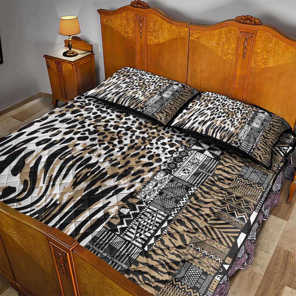 Africa Tribal Pattern Mixed Leopard Skin Quilt Bed Set - Wonder Print Shop