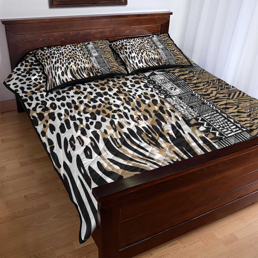 Africa Tribal Pattern Mixed Leopard Skin Quilt Bed Set - Wonder Print Shop