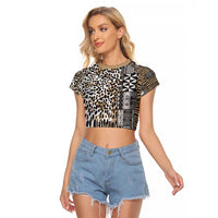 Africa Tribal Pattern Mixed Leopard Skin Raglan Cropped T Shirt - Wonder Print Shop