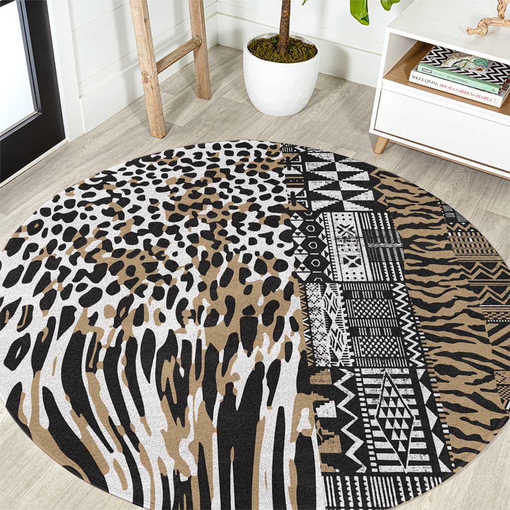 Africa Tribal Pattern Mixed Leopard Skin Round Carpet - Wonder Print Shop