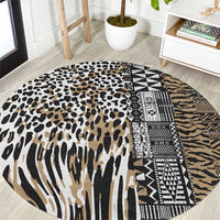 Africa Tribal Pattern Mixed Leopard Skin Round Carpet - Wonder Print Shop