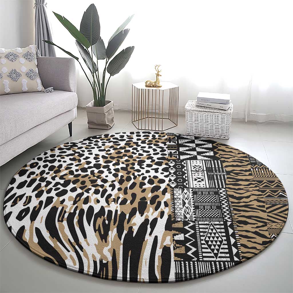 Africa Tribal Pattern Mixed Leopard Skin Round Carpet - Wonder Print Shop