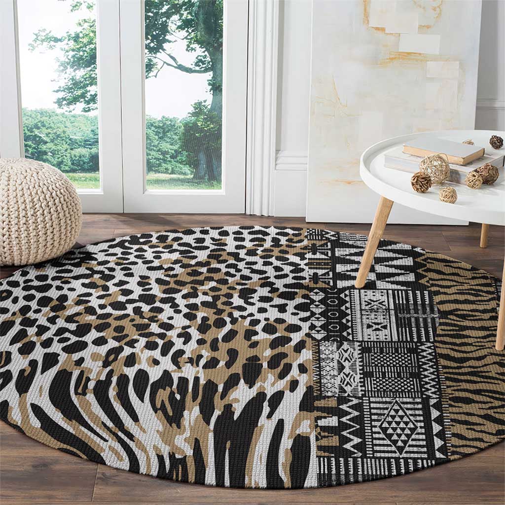 Africa Tribal Pattern Mixed Leopard Skin Round Carpet - Wonder Print Shop