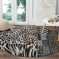 Africa Tribal Pattern Mixed Leopard Skin Round Carpet - Wonder Print Shop