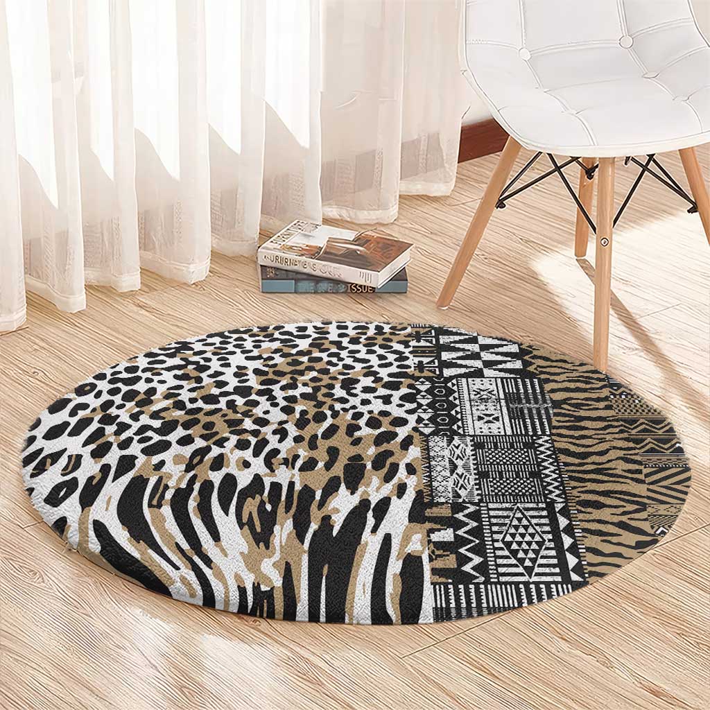 Africa Tribal Pattern Mixed Leopard Skin Round Carpet - Wonder Print Shop
