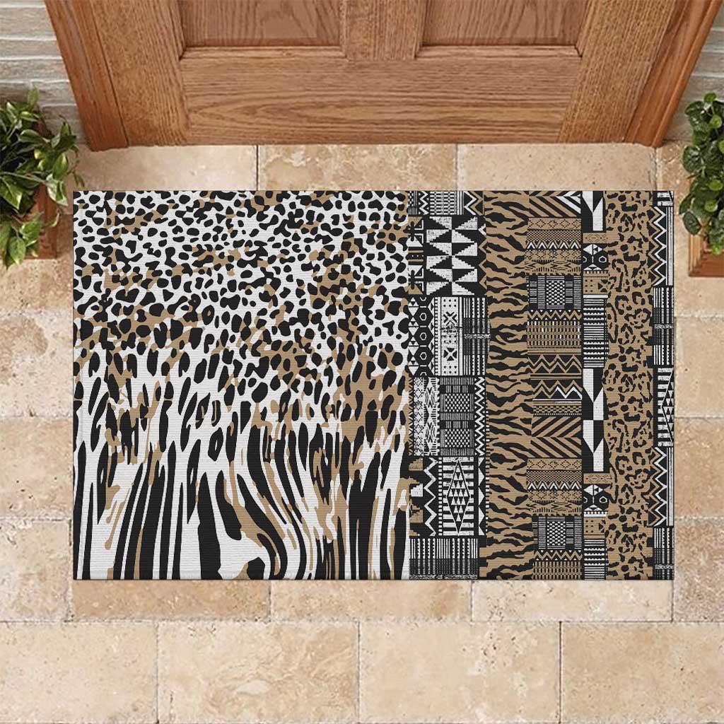 Africa Tribal Pattern Mixed Leopard Skin Rubber Doormat - Wonder Print Shop