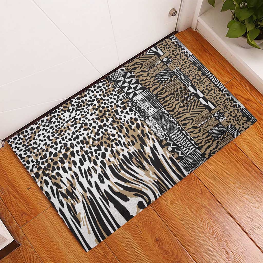 Africa Tribal Pattern Mixed Leopard Skin Rubber Doormat - Wonder Print Shop