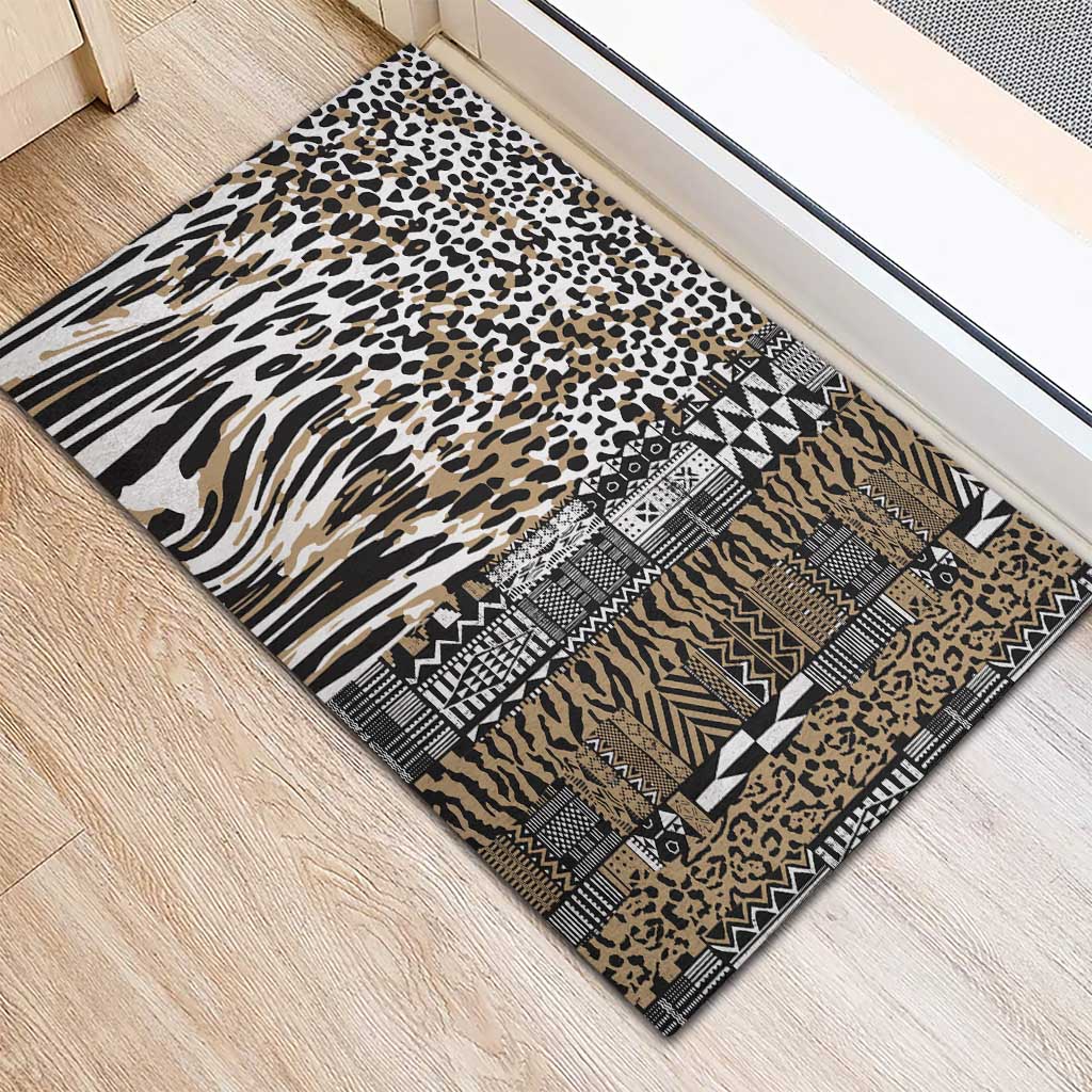 Africa Tribal Pattern Mixed Leopard Skin Rubber Doormat - Wonder Print Shop