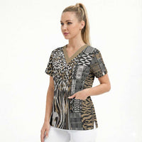 Africa Tribal Pattern Mixed Leopard Skin Scrub Top