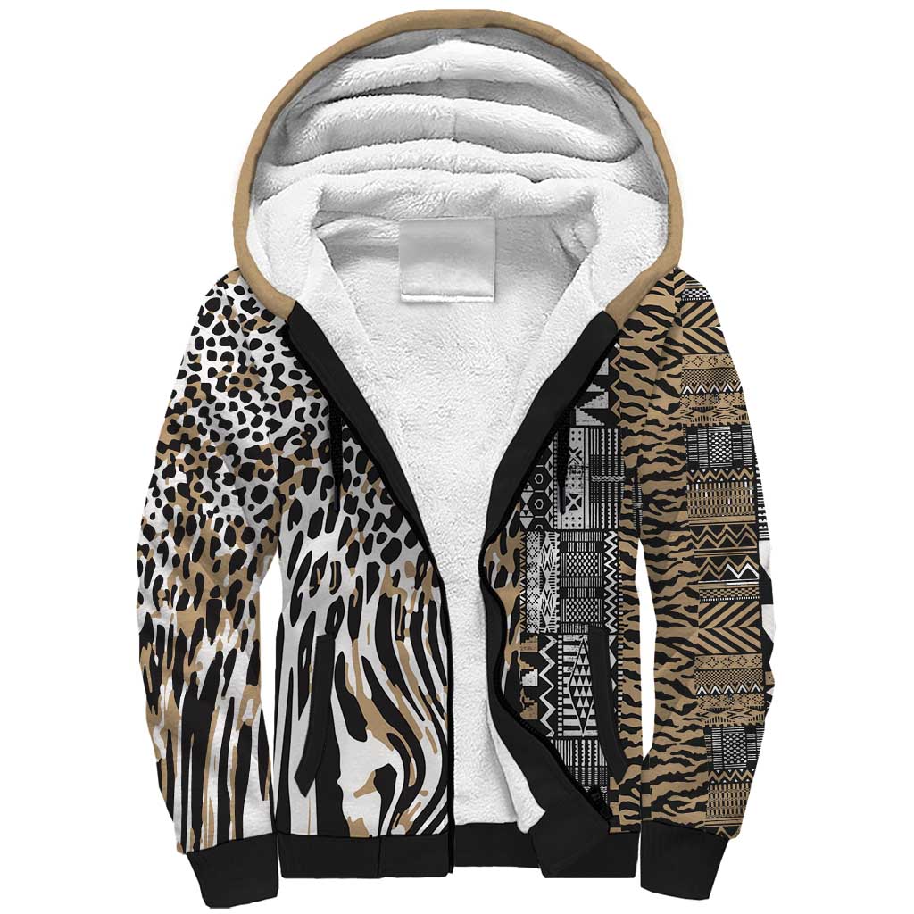 Africa Tribal Pattern Mixed Leopard Skin Sherpa Hoodie - Wonder Print Shop