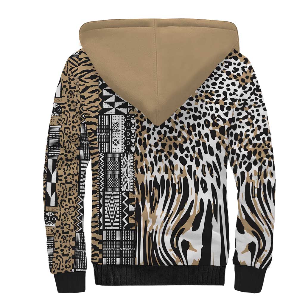 Africa Tribal Pattern Mixed Leopard Skin Sherpa Hoodie - Wonder Print Shop