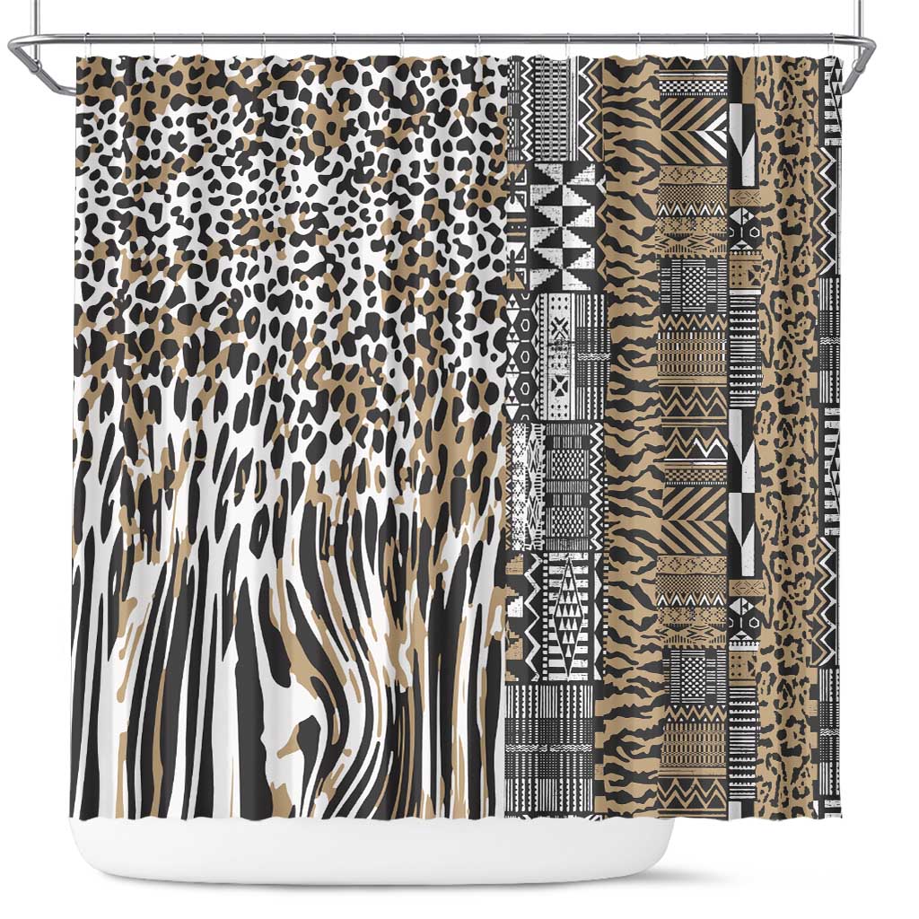 Africa Tribal Pattern Mixed Leopard Skin Shower Curtain - Wonder Print Shop