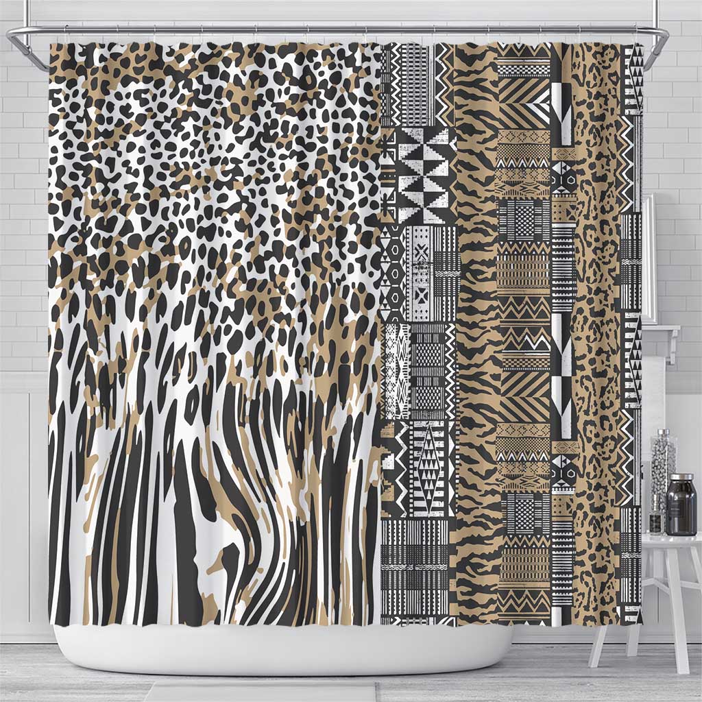 Africa Tribal Pattern Mixed Leopard Skin Shower Curtain - Wonder Print Shop